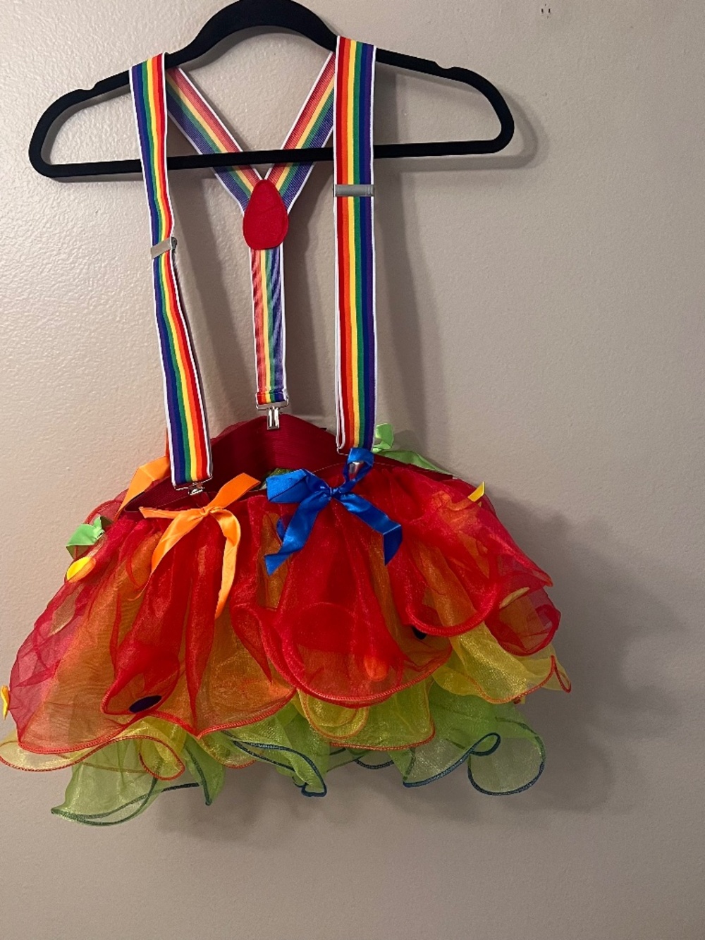 Rainbow Clown Custome Set for Women. Circus Outfit with Tutu Skirt, Sock Size S